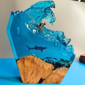 Surfer Resin Night Light-Handmade Epoxy Resin Lamp-Diorama Ocean Resin Night Light-Unique Resin Lamp-Table Lamp- anniversary gifts for him
